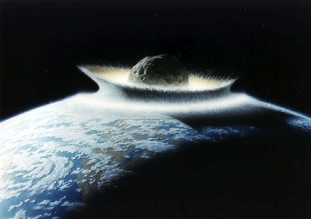 artist rendition of giant meteorite hitting the Earth